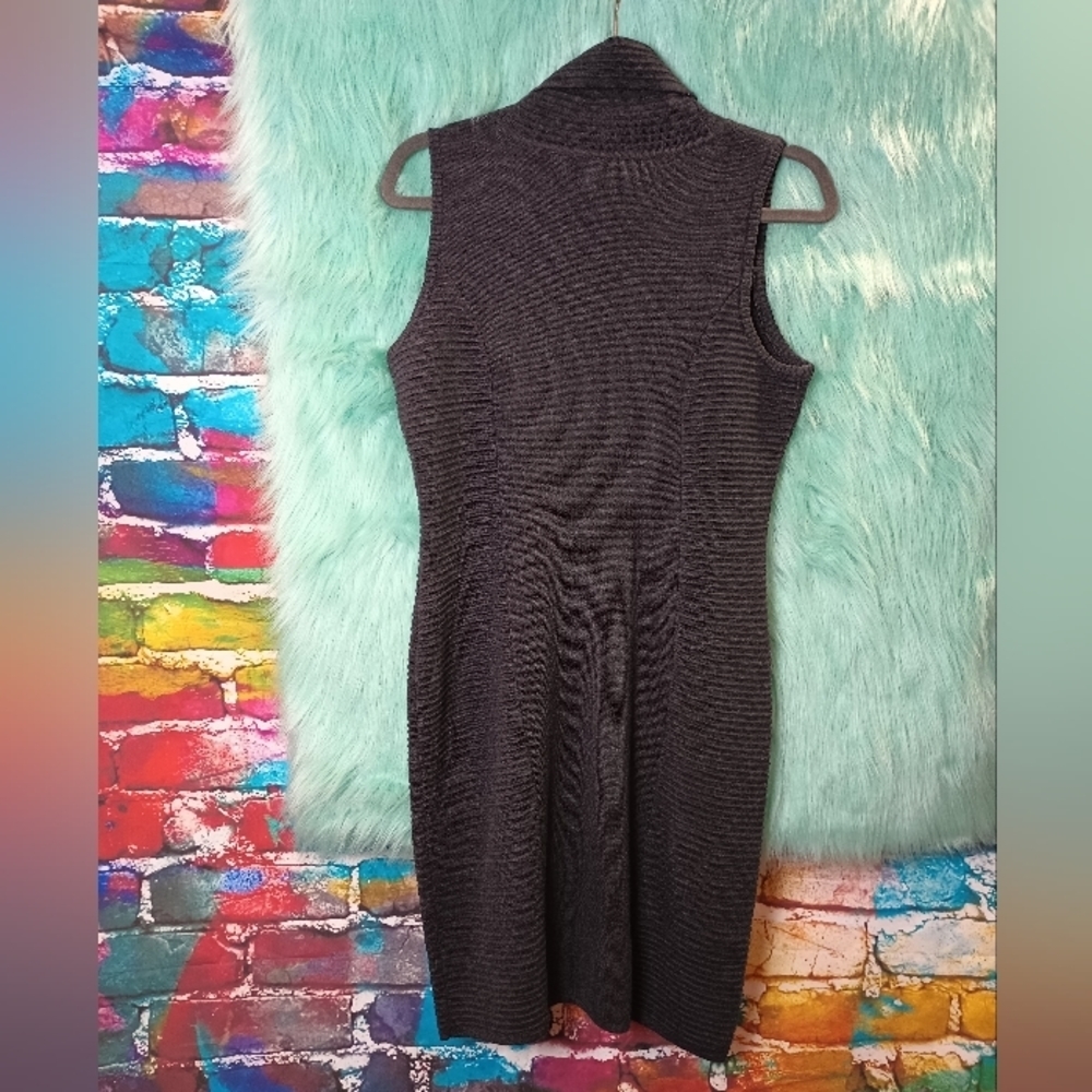 Calvin Klein Black Sleeveless Ribbed Cowl Neck Knit Sweater Dress Size M - Picture 2 of 10